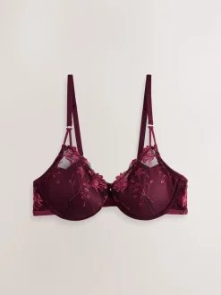 Berry Red Pad Balcony Premium Embroidery Bra