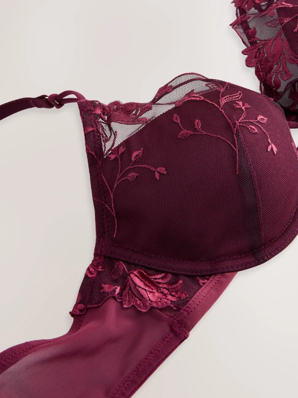 Berry Red Pad Balcony Premium Embroidery Bra