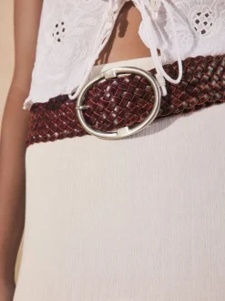 Berry Red Plaited Wide Leather Belt