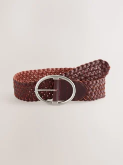 Berry Red Plaited Wide Leather Belt
