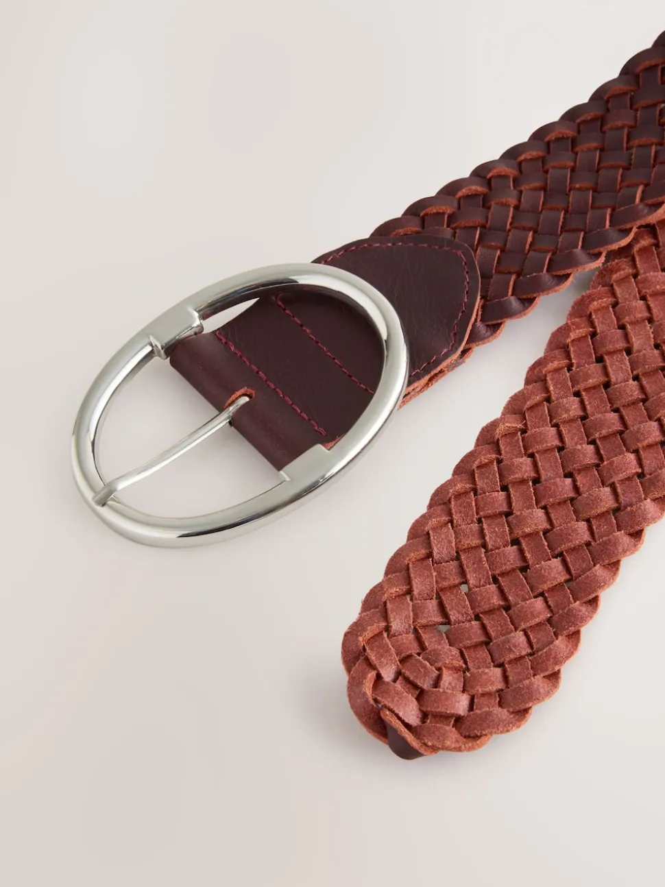 Berry Red Plaited Wide Leather Belt