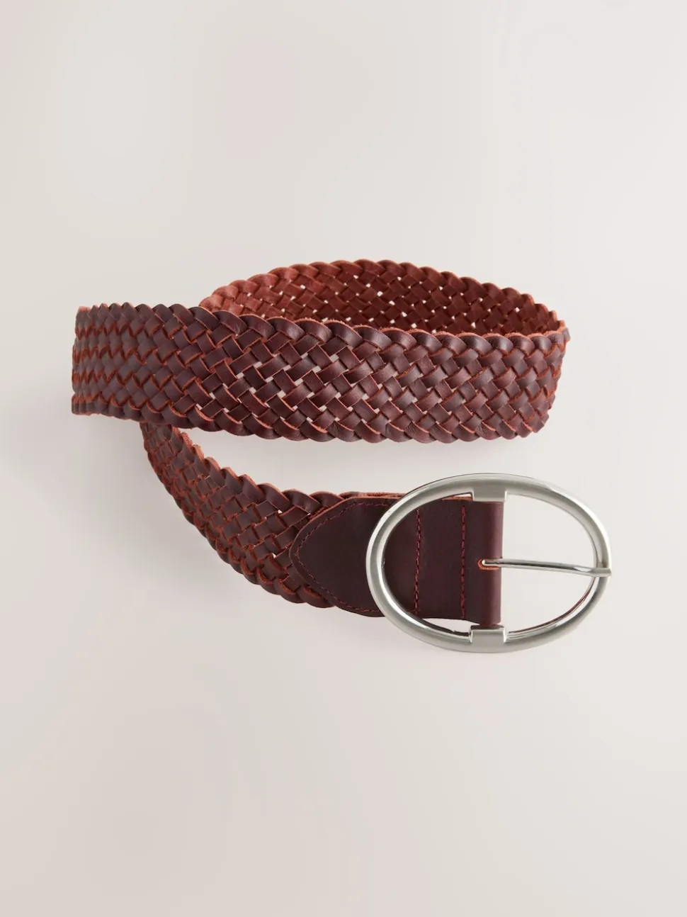 Berry Red Plaited Wide Leather Belt