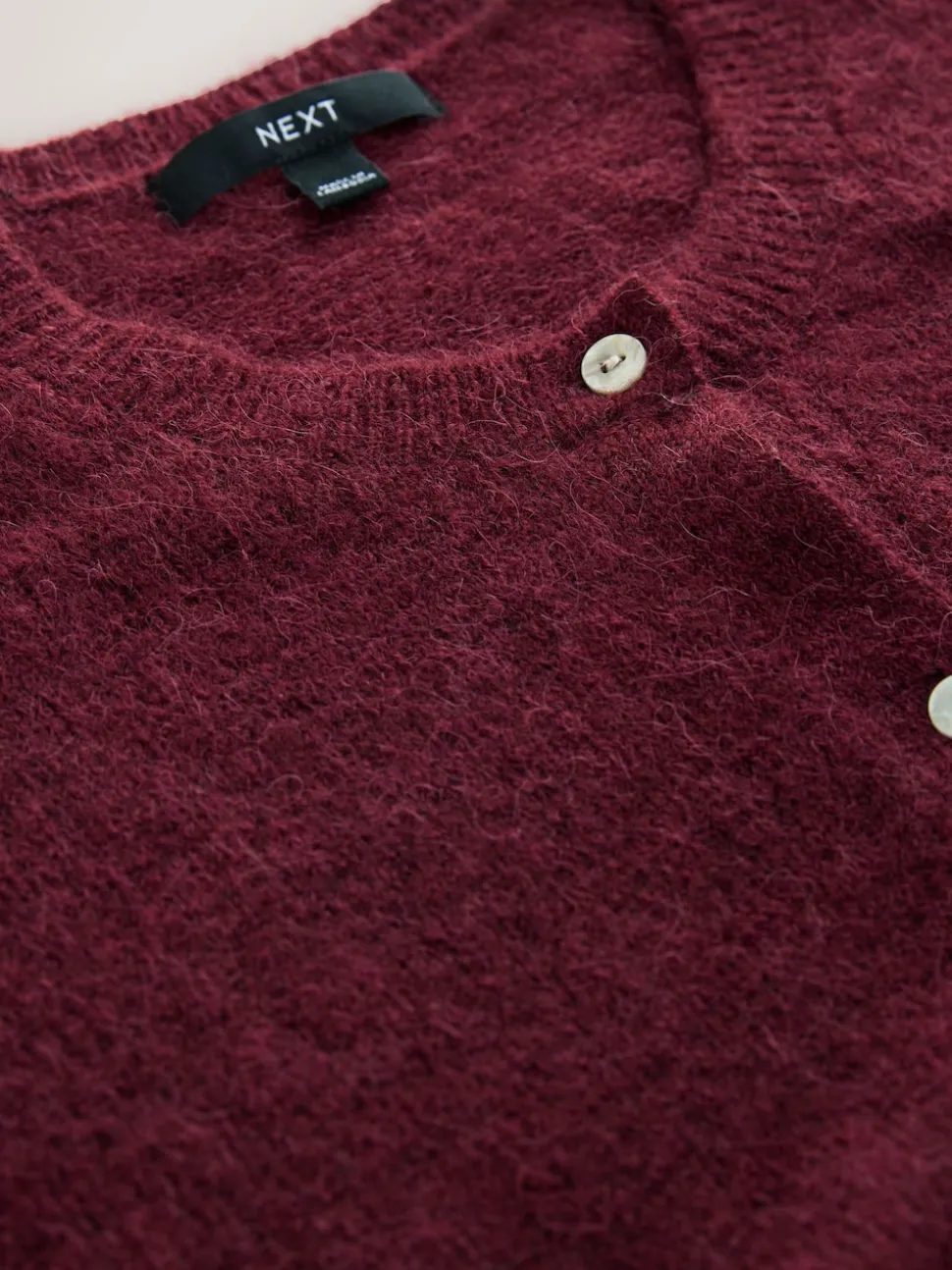 Berry Red Soft Touch Crew Neck Knitted Cardigan With Wool