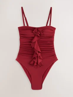 Berry Wine Tummy Control Frill Bandeau Swimsuit