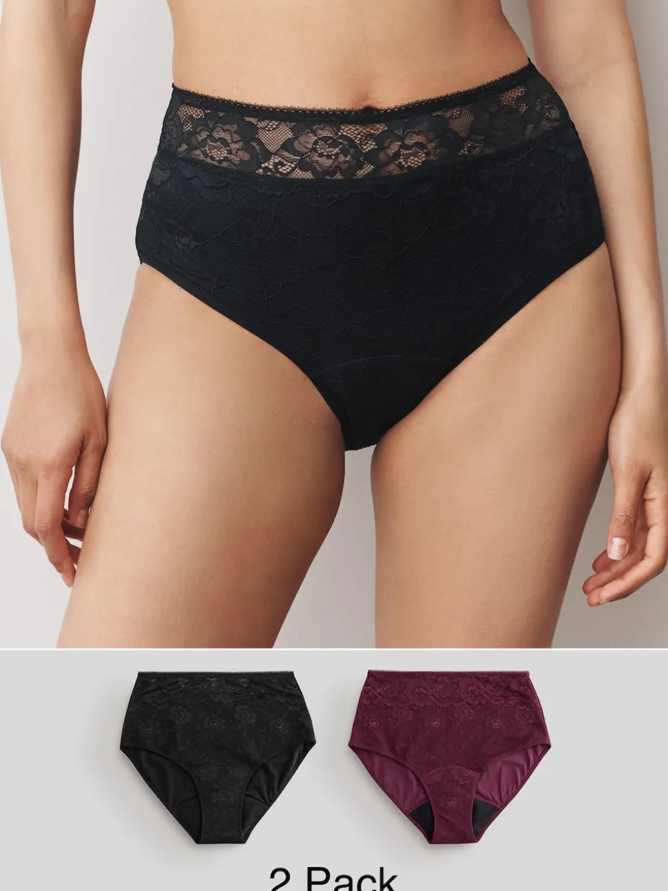Black / Berry Full Brief All Over Lace Medium Flow Period Knickers 2 Pack