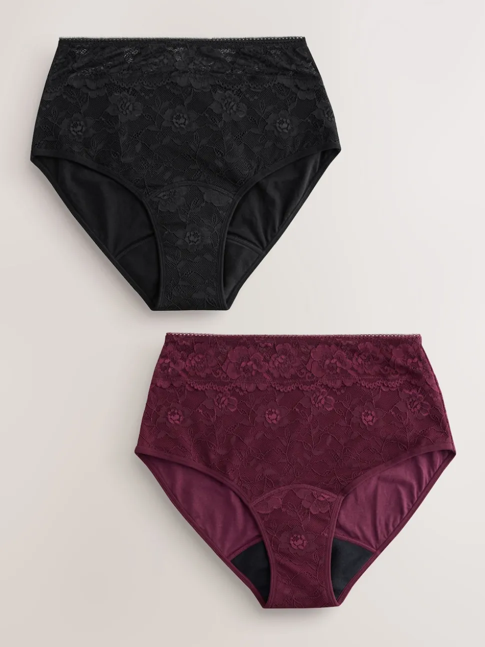 Black / Berry Full Brief All Over Lace Medium Flow Period Knickers 2 Pack