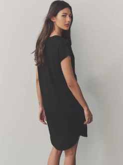 Black 100% Cotton Cap Sleeve V-Neck Mini Dress
