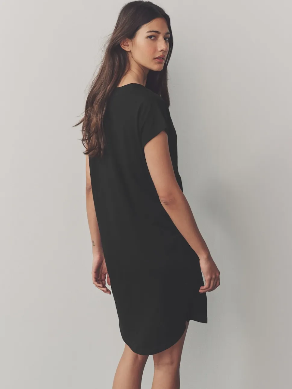 Black 100% Cotton Cap Sleeve V-Neck Mini Dress