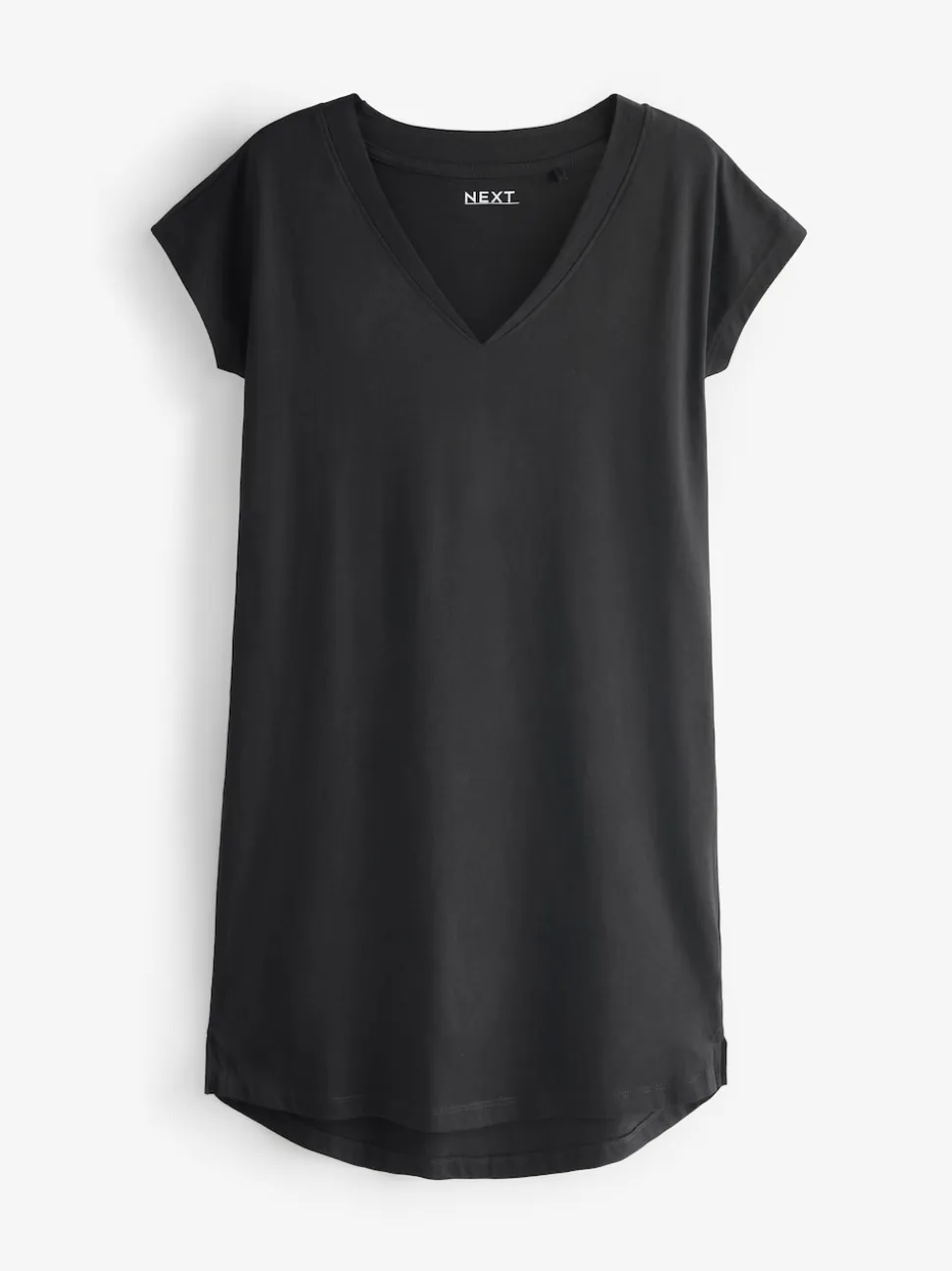 Black 100% Cotton Cap Sleeve V-Neck Mini Dress