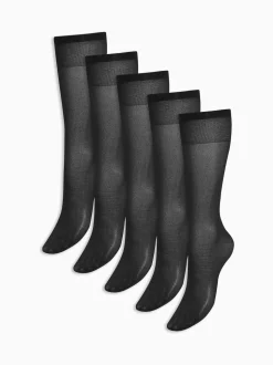 Black 20 Denier Knee High Socks 5 Pack