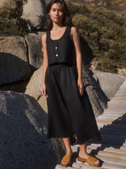 Black 100% Linen Midi Skirt