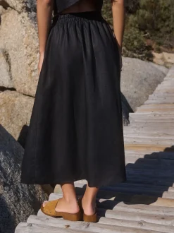 Black 100% Linen Midi Skirt