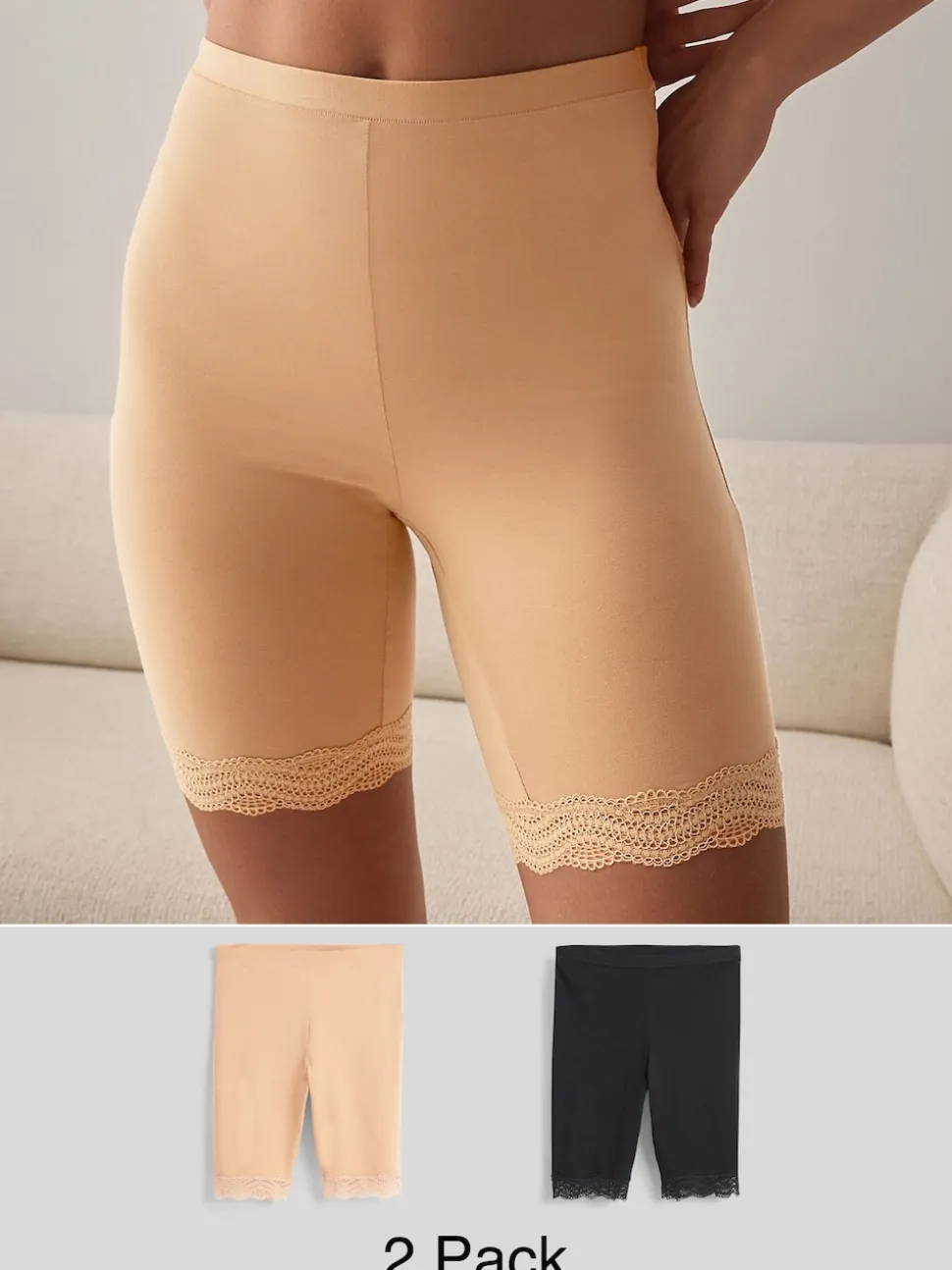 Black / Pastel Rose Nude Cotton Blend Anti-Chafe Shorts 2 Pack