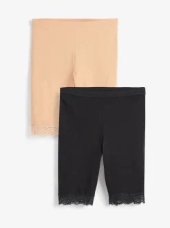 Black / Pastel Rose Nude Cotton Blend Anti-Chafe Shorts 2 Pack