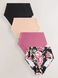 Black / Praline Nude / Pink Floral Full Brief No VPL Medium Flow Period Knickers 4 Pack