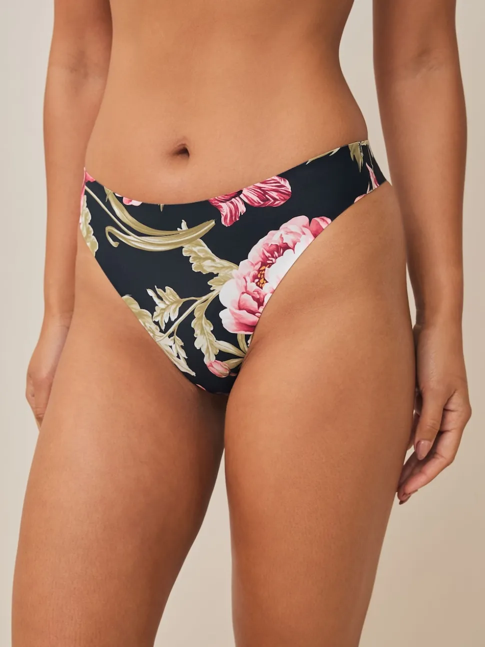 Black / Praline Nude / Pink Floral Thong No VPL Light Flow Period Knickers 4 Pack
