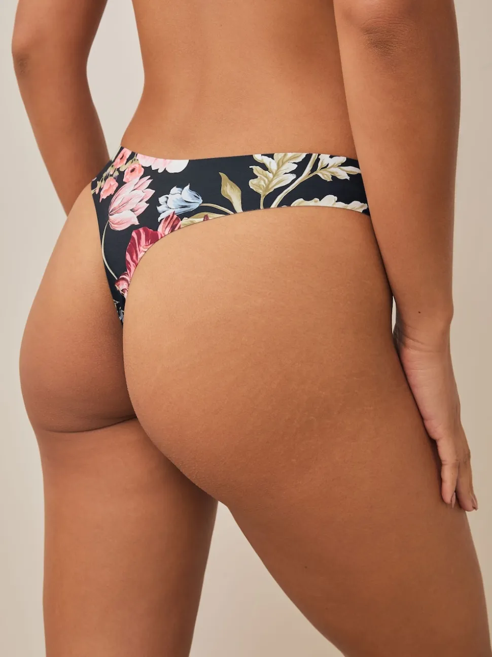 Black / Praline Nude / Pink Floral Thong No VPL Light Flow Period Knickers 4 Pack