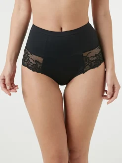 Black / Praline Nude Print Tummy Control Shaping Lace Back Brazilian Knickers 2 Pack