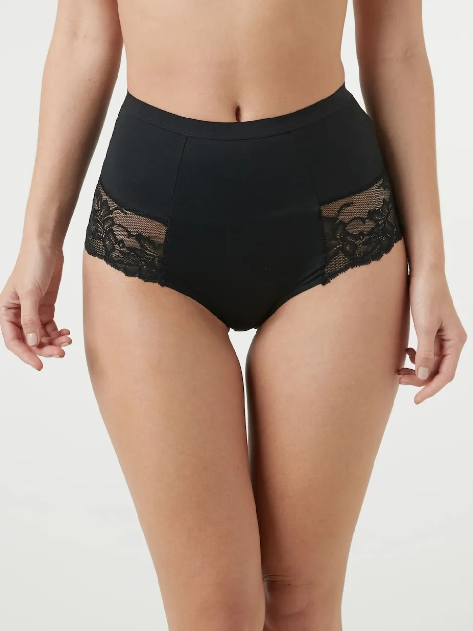 Black / Praline Nude Print Tummy Control Shaping Lace Back Brazilian Knickers 2 Pack