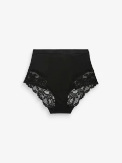 Black / Praline Nude Print Tummy Control Shaping Lace Back Brazilian Knickers 2 Pack