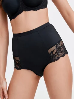 Black / Praline Nude Print Tummy Control Shaping Lace Back Brazilian Knickers 2 Pack