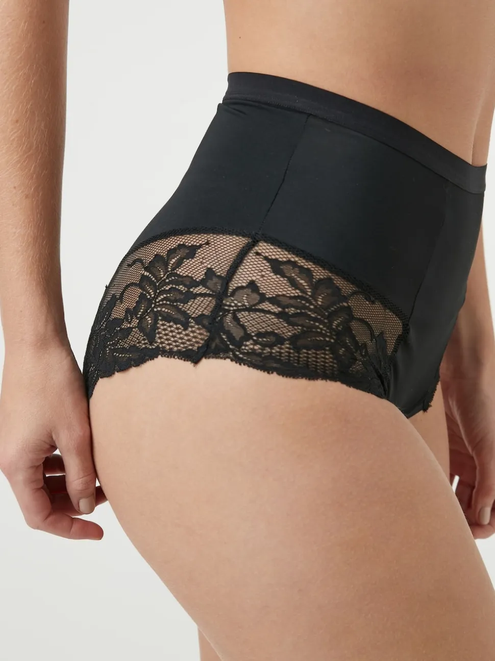 Black / Praline Nude Print Tummy Control Shaping Lace Back Brazilian Knickers 2 Pack
