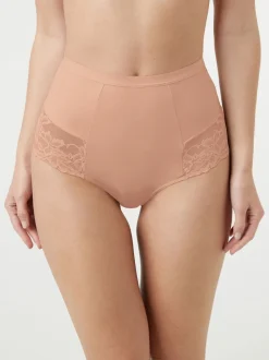 Black / Praline Nude Print Tummy Control Shaping Lace Back Brazilian Knickers 2 Pack