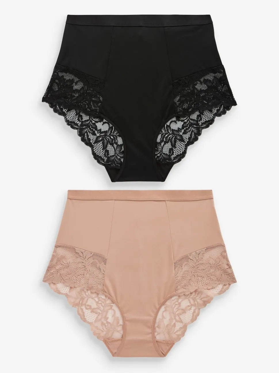 Black / Praline Nude Print Tummy Control Shaping Lace Back Brazilian Knickers 2 Pack