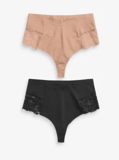Black / Praline Nude Tummy Control Light Shaping High Waist Thongs 2 Pack