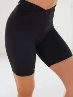 Black Active Sports Wrap Waist Cycling Shorts