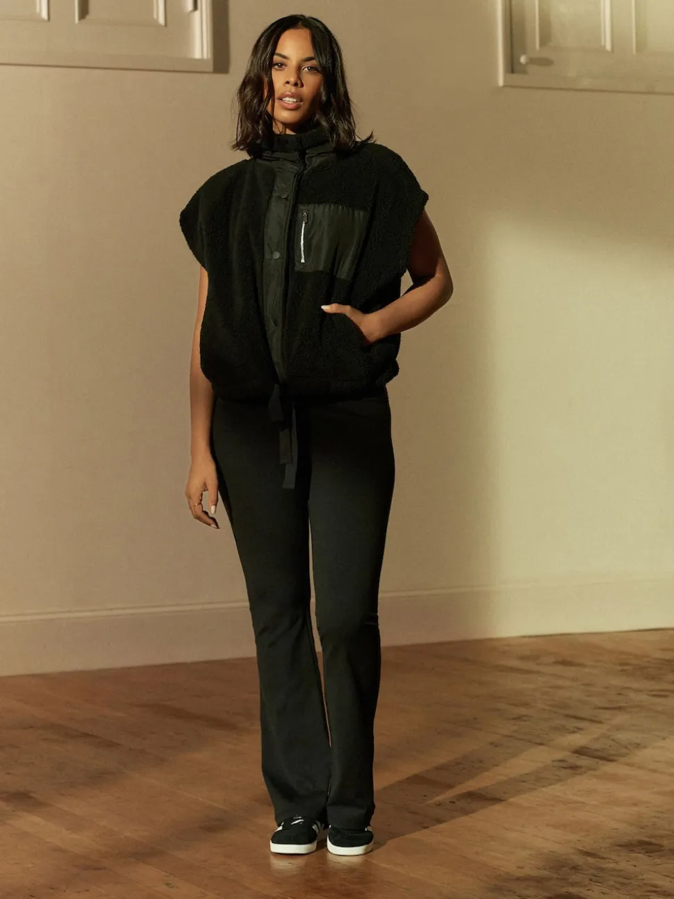 Black Active Wrap Waist Flared Leggings