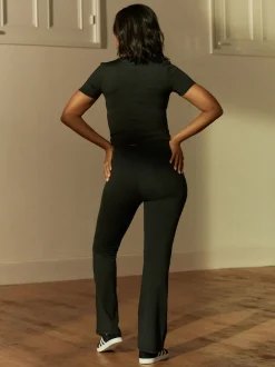 Black Active Wrap Waist Flared Leggings