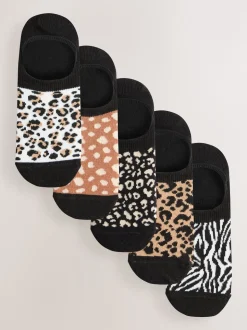 Black Animal Invisible Trainer Socks 5 Pack