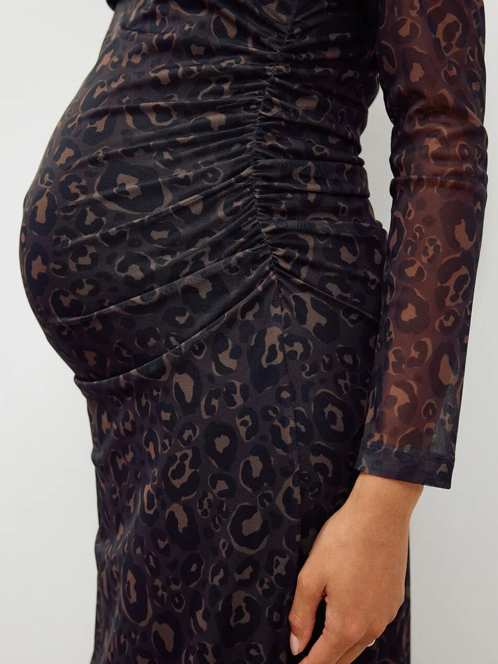 Black Animal Print Maternity Mesh Bardot Dress