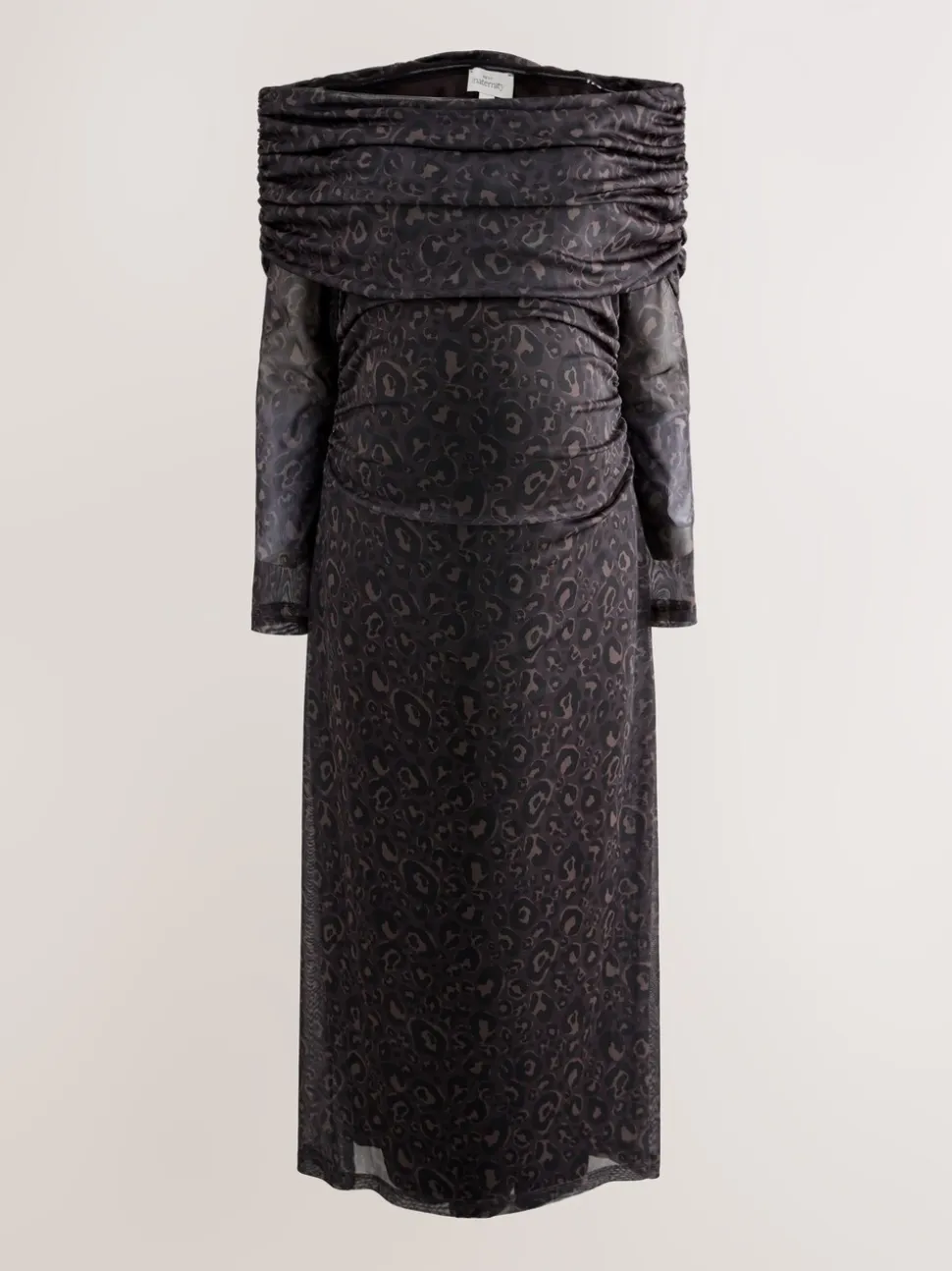 Black Animal Print Maternity Mesh Bardot Dress