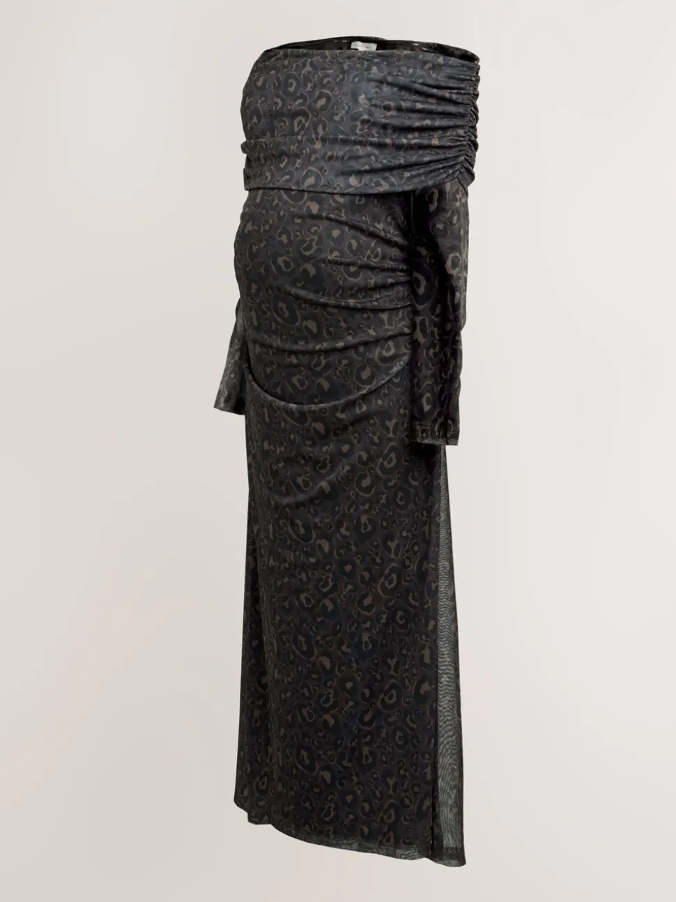 Black Animal Print Maternity Mesh Bardot Dress