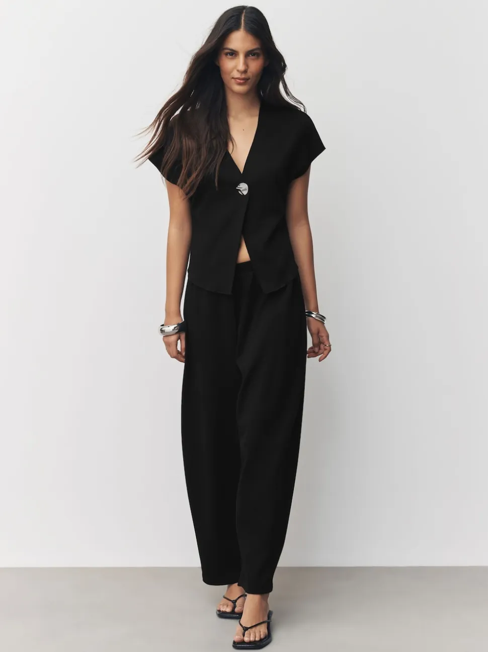 Black Barrel Leg Compact Trousers