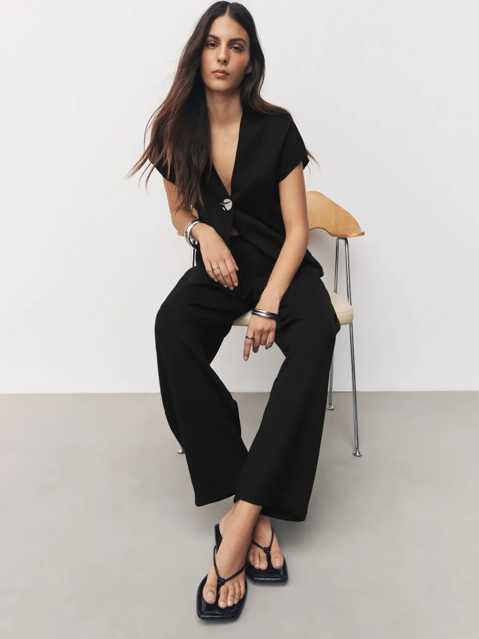 Black Barrel Leg Compact Trousers