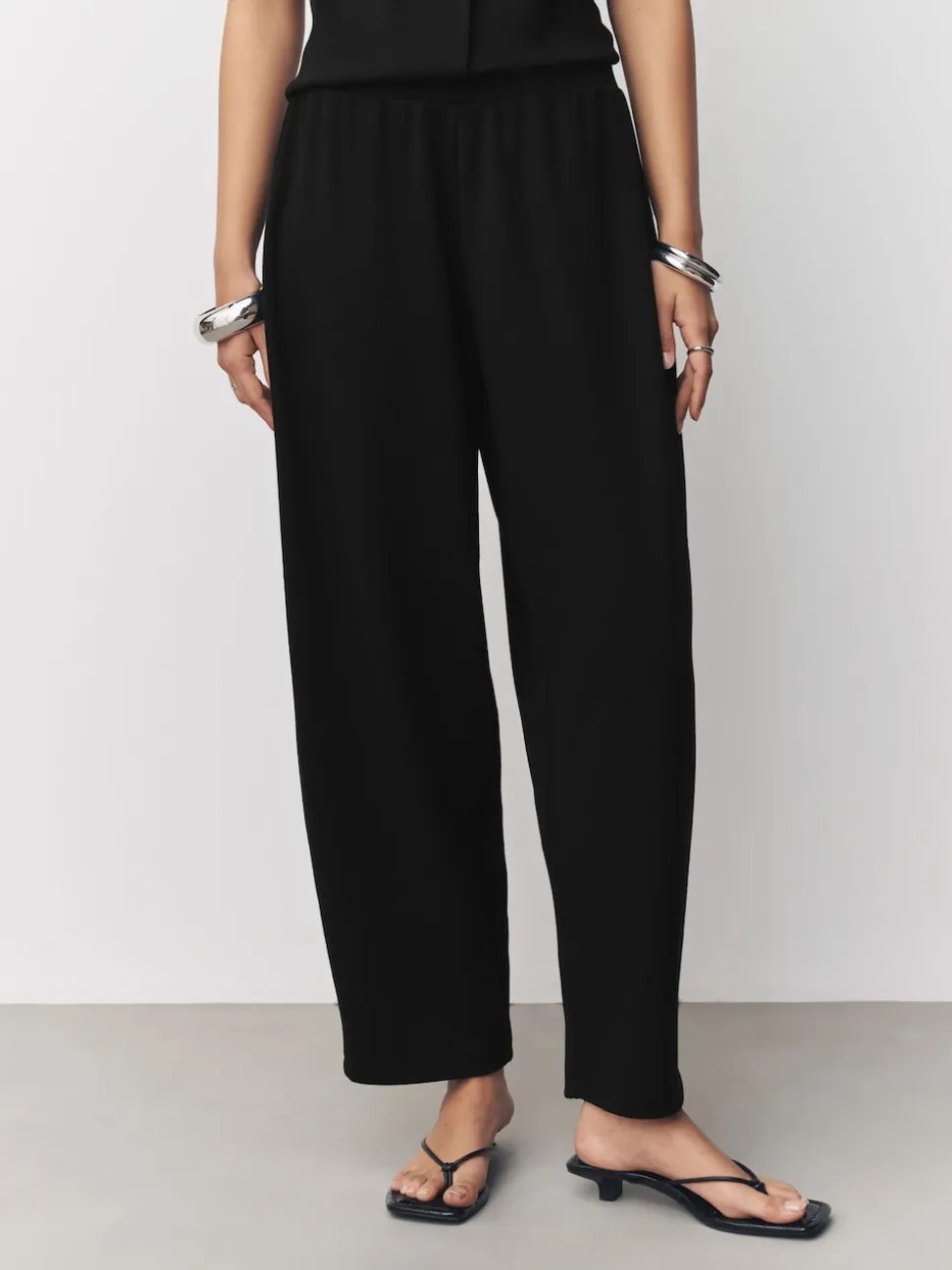 Black Barrel Leg Compact Trousers