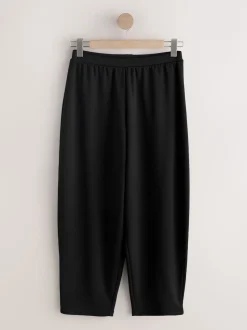 Black Barrel Leg Compact Trousers