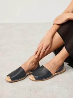 Black Beach Leather Sandals