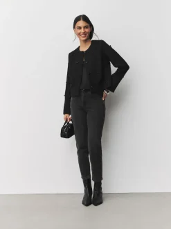 Black Beaded Bow Boucle Jacket
