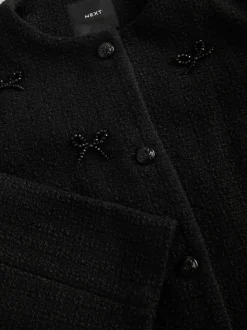Black Beaded Bow Boucle Jacket
