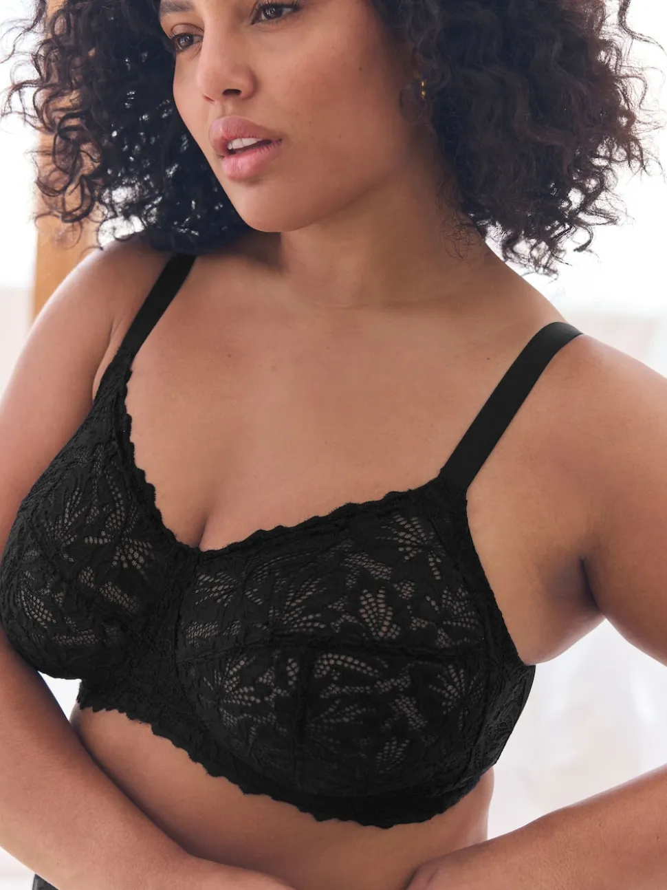 Black B-H Total Support Non Pad Non Wire Full Cup Lace Ultimate Comfort Bra