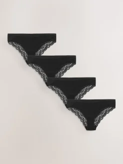 Black Bikini Cotton Lace Knickers 4 Pack