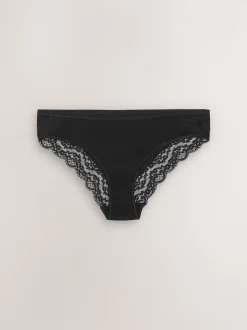 Black Bikini Cotton Lace Knickers 4 Pack