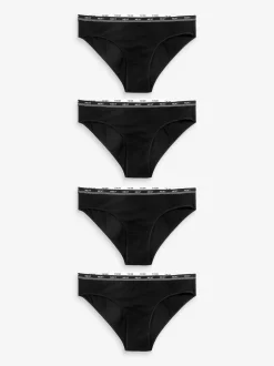 Black Bikini Cotton Logo Knickers 4 Pack
