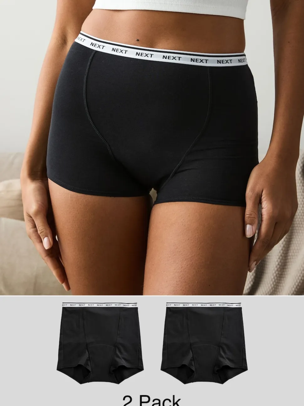 Black Boyshort Heavy Flow Period Knickers 2 Pack