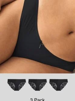 Black Brazilian No VPL Lace Back Briefs 3 Pack