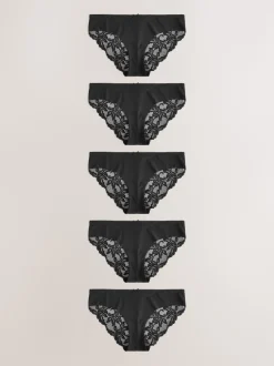 Black Brazilian No VPL Lace Back Briefs 5 Pack